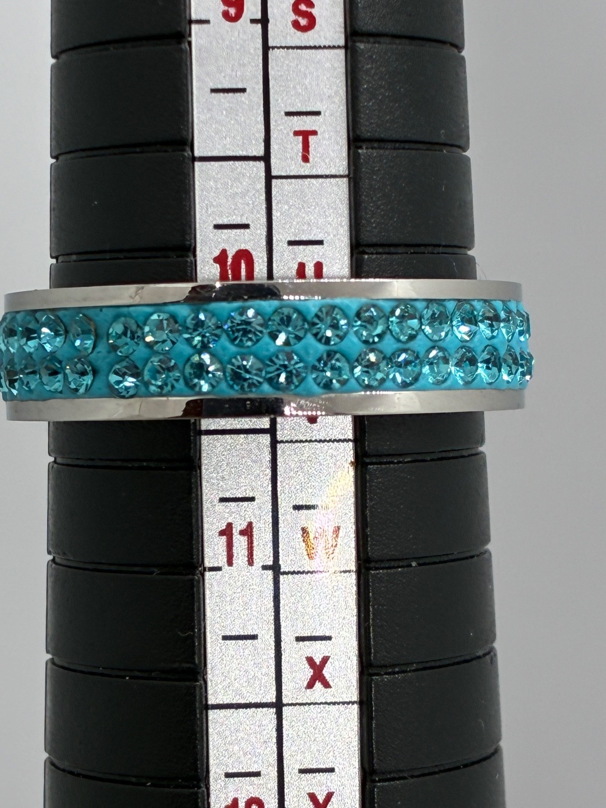 Aqua Rhinestone And Silver Stackable Ring Size 10… - image 1