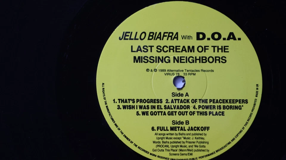 Jello Biafra With D.O.A. – Last Scream Of The.. LP VINYL HARDCORE ROCK PUNK 1989 - Bild 2 von 4