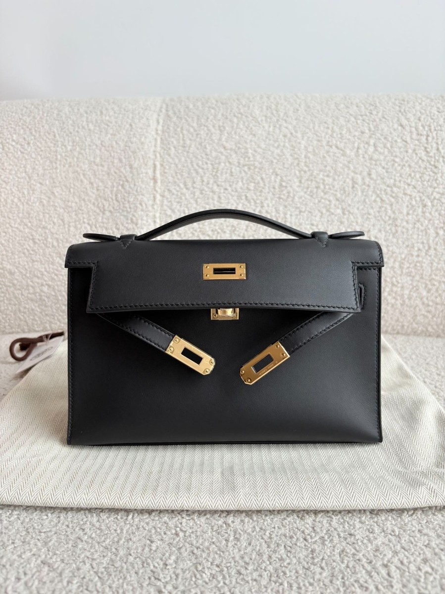 Hermes Kelly Pochette Black Swift Gold Hardware W Stamp | eBay