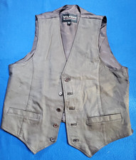 Wilsons Leather Vest Mens Size L Black 4 Button Motorcycle Biker 2-Pockets EUC