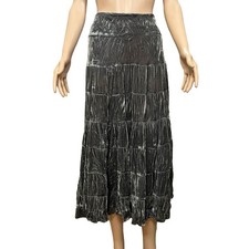 Y2K Crushed Velvet Midi Skirt Medium Tiered A-line Boho Gray Witchy Goth Holiday