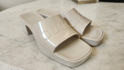 Gucci Tan Rubber Slide with Embossed Logo Gucci Slide Sandals MIAMI Embossed interlocking G Logo  main image 3