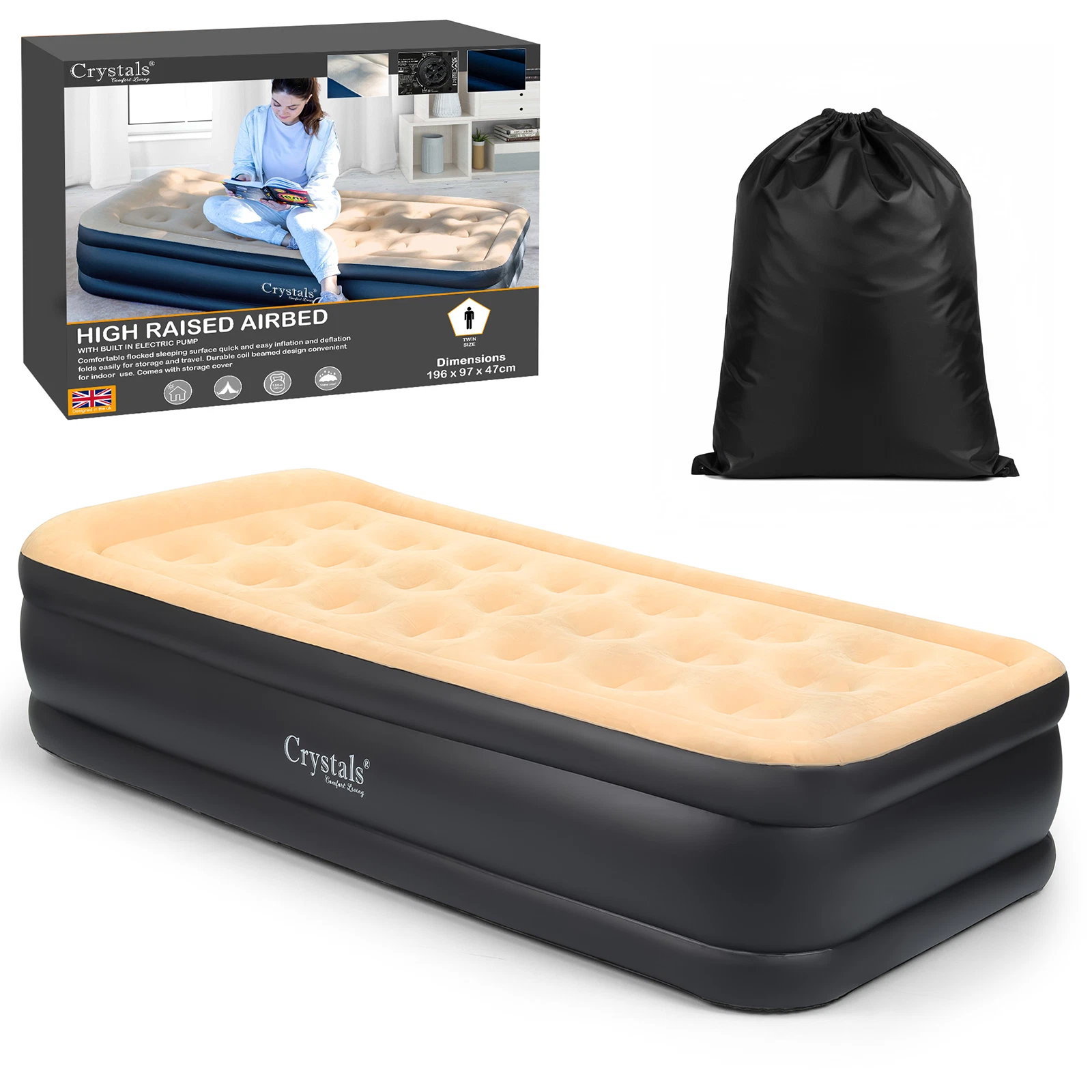 High Raised Single Air Bed Luxury Inflatable Mattress Builtin Electric Pump
Opens in a new window or