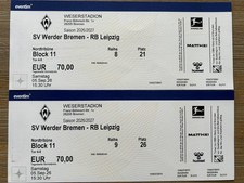 2 x Tickets | SV Werder Bremen vs. RB Leipzig | Samstag, 5. September | Block 11