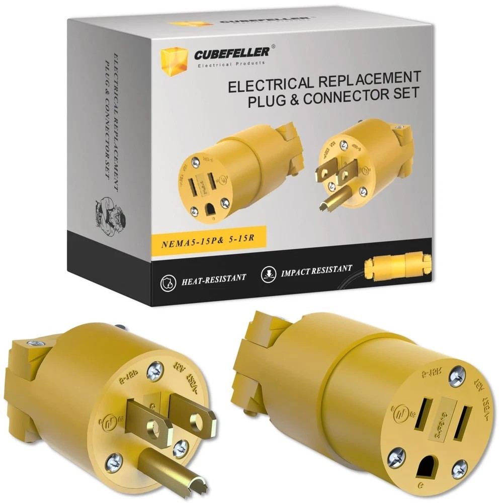 Extension Cord Ends Male and Female,Replacement Plug&Connector Set,3Prong,15Am..-image