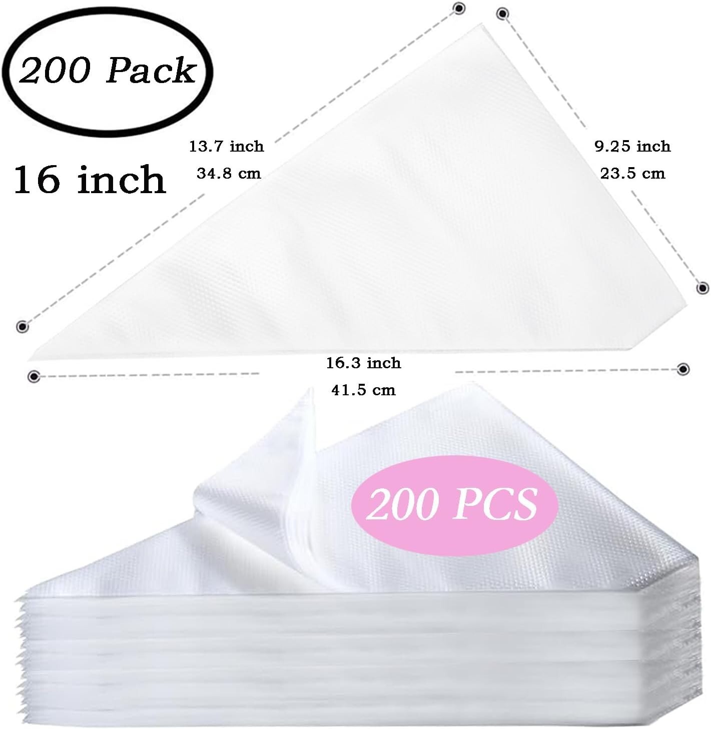 200 Pack 16 Inch Disposable Piping Bags Plastic Cake Icing Decorating Bags