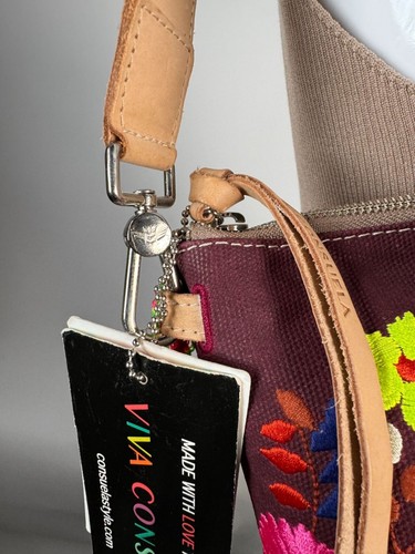 Consuela Vibrant Floral Embroidered Shoulder Bag With Leather Strap & Heart Pil - Picture 24 of 24