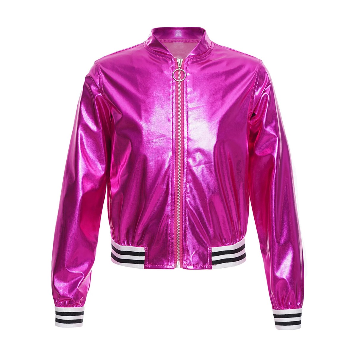 Kids Girls Shiny Sequins Dance Jacket Zipper Bomber Coat Outerwear