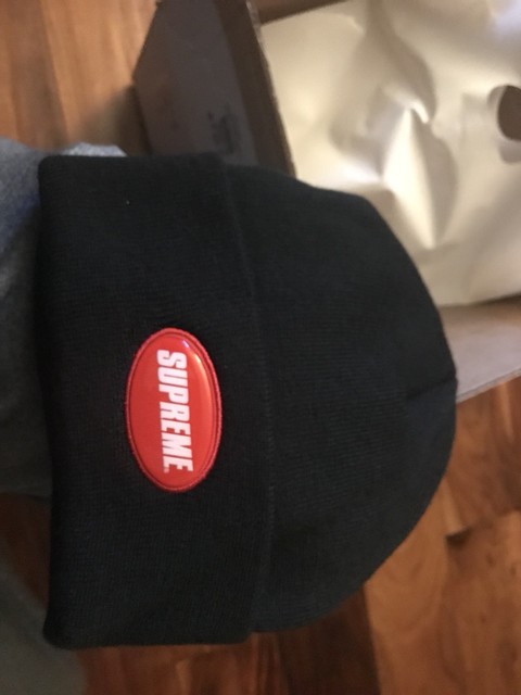 supreme rubber patch beanie