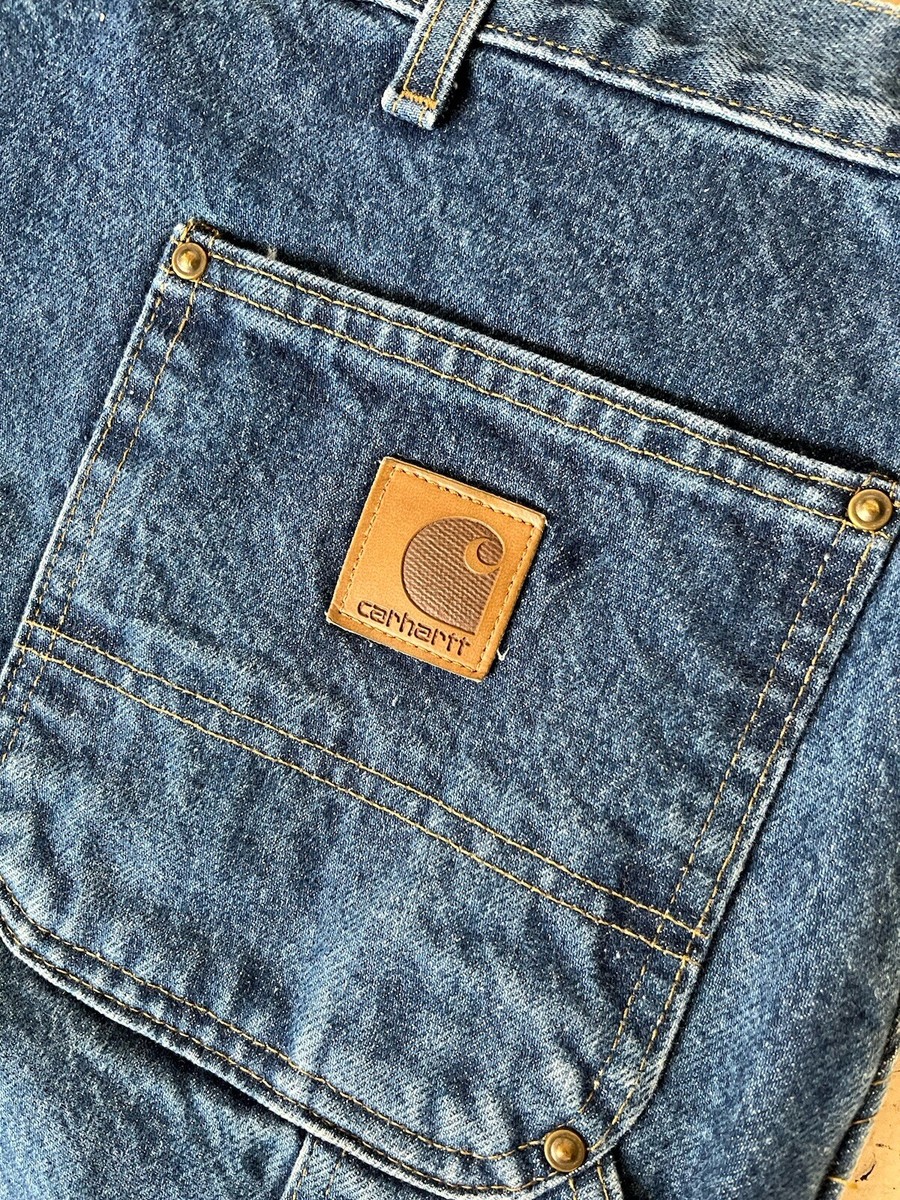 Carhartt Double Knee Jeans Mens 42X30 Blue Denim Utility American