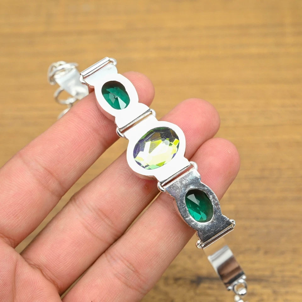 Topazio mistico con bracciale diopside cromato braccialetto naturale in argen... - Immagine 2 di 4