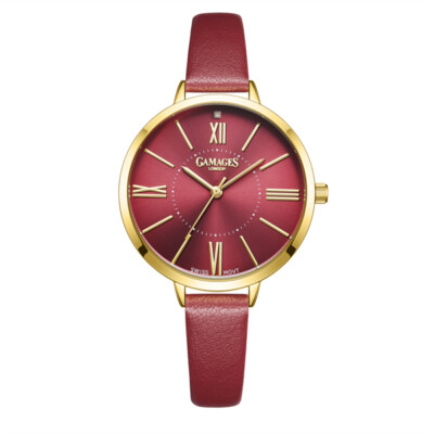 Ladies Watch Quartz Gold Raspberry Jubilant Leather strap Watch GAMAGES  UK