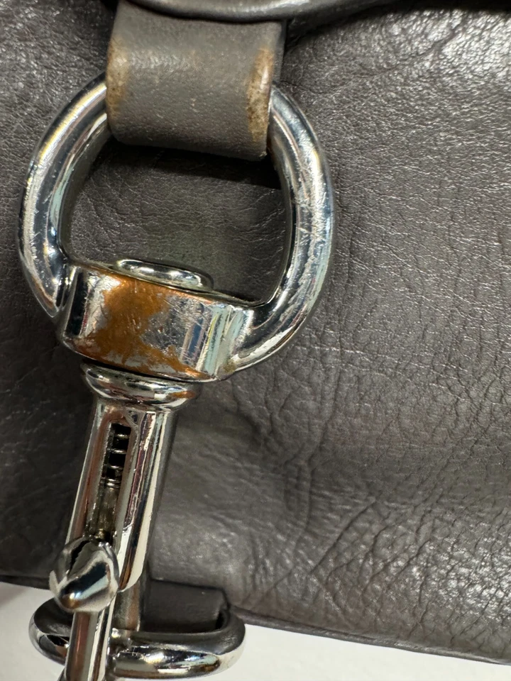 Rebecca Minkoff Gray Mini M.A.C. Leather Crossbody Bag Brass Chain Stud Accents - Image 4 of 4