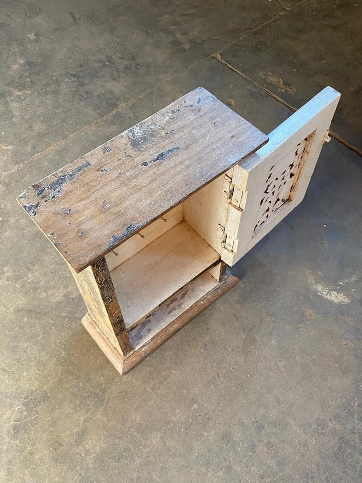 Caja colgante llave decoración pared madera vintage original antigua hecha a mano Foto 3 de 4