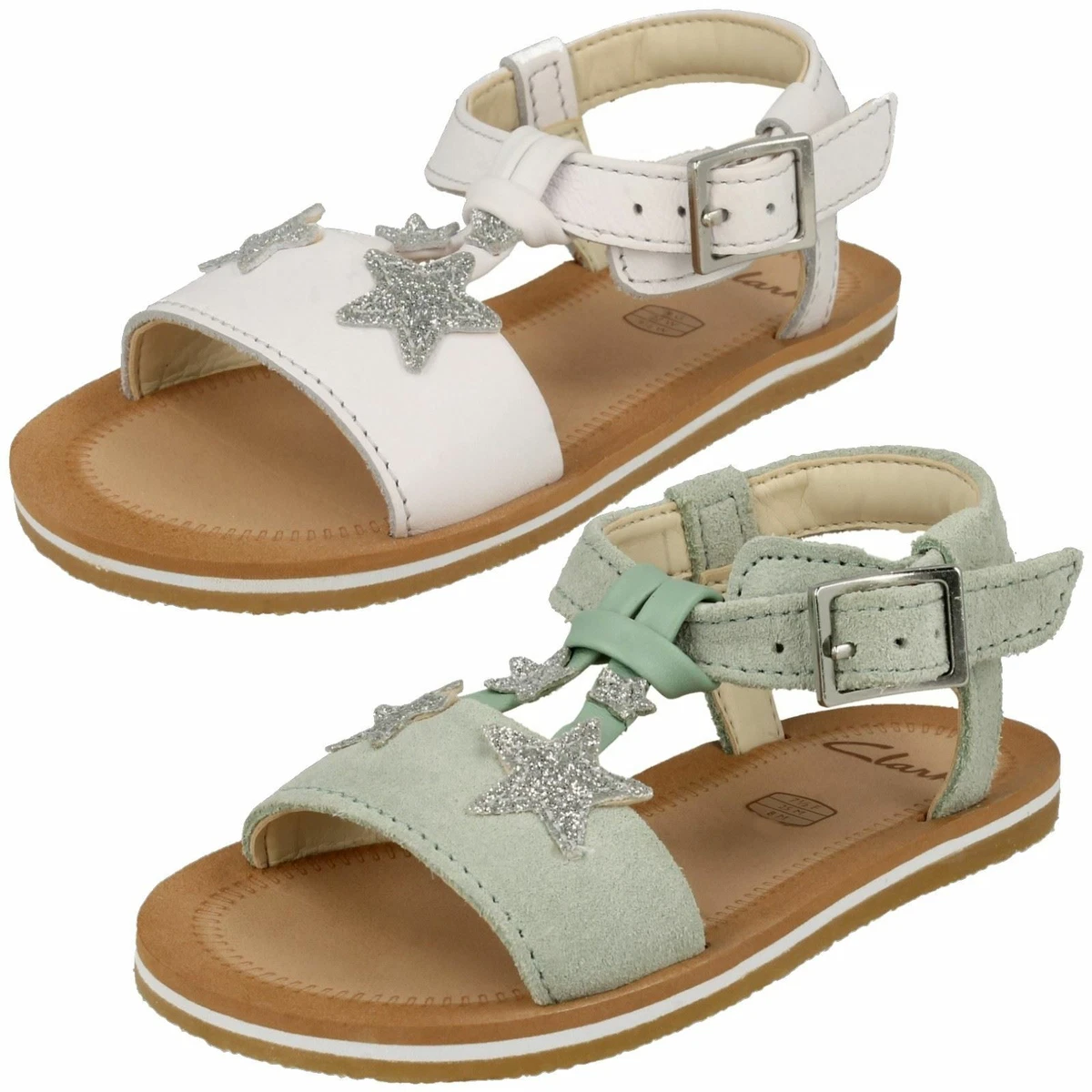 Infant Girls Clarks Star Detail Buckled Leather Strappy Sandals Finch Summer T