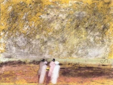 Elegant Impressionist Pastel Drawing By The Sea Gabrielle Bellocq