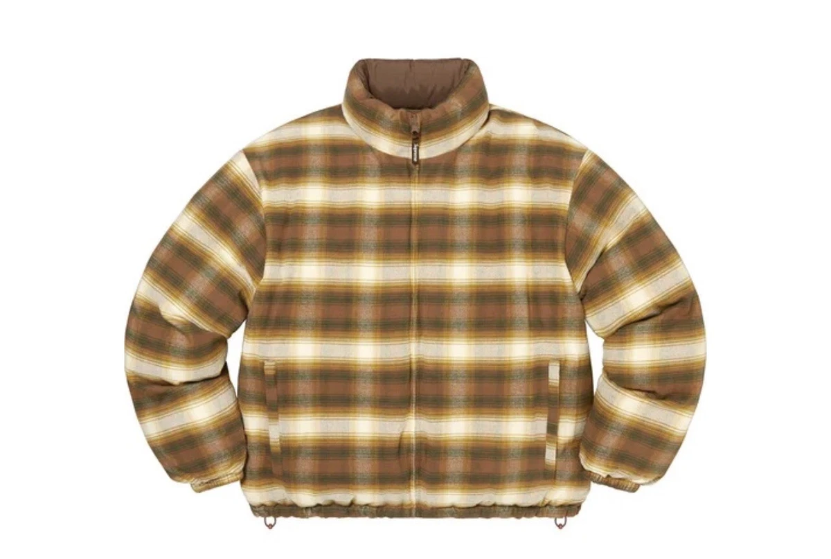 Supreme Flannel Reversible Puffer Jacket Brown Size XXL FW22 BRAND NEW