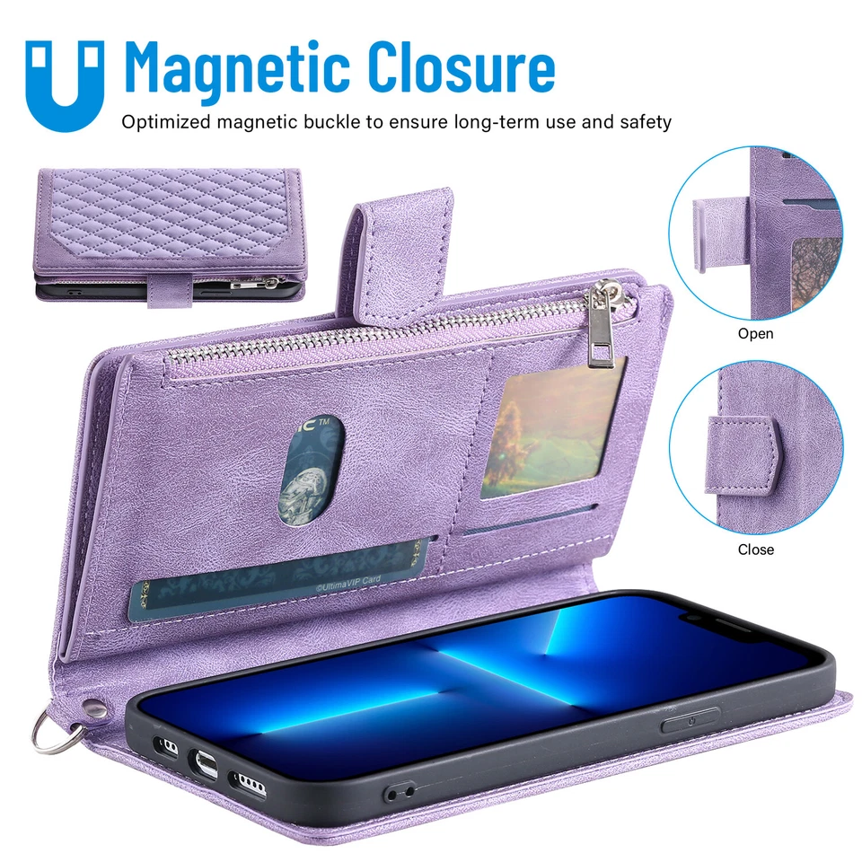 For iPhone 14 15 16 Pro Max 12 13 XR XS 7 8 Plus Leather Wallet Flip Zipper Case - Image 3 of 4