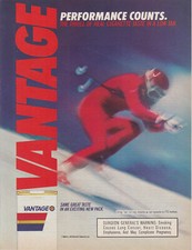 1987 Vantage Cigarettes - Winter Downhill Skiing Guy Snow Ski - Print Ad Photo