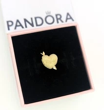 New 100% Authentic PANDORA 14k Gold Plated Cupid's Arrow Heart Charm 763666C00