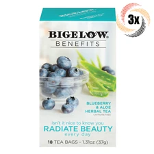 3x Boxes Bigelow Benefits Radiate Blueberry & Aloe Tea | 18 Bags Each | 1.31oz