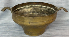 Antique Rustic Brass Cooking Pot Possibly Lined w/ Tin & Riveted Handles (Rivet)