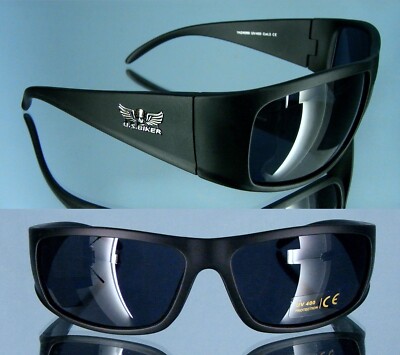 US. Biker Brillen schwarz matt Sonnenbrille breiter Bügel UV 400 geschützt
