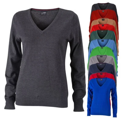 Damen V-Ausschnitt Pullover,tailliert, XS - XXL, 12 Farben | James & Nicholson