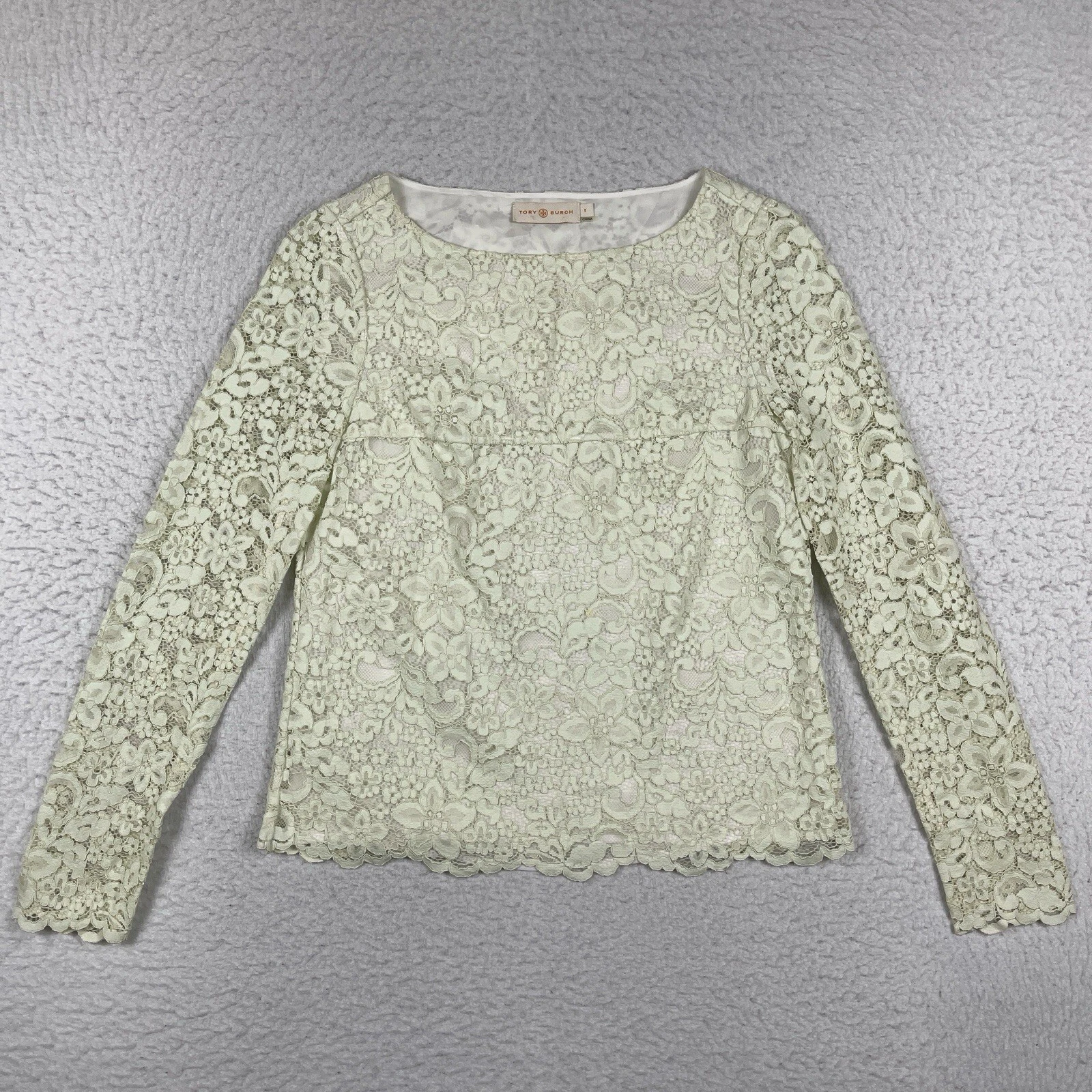 Camicia Tory Burch donna 0 Julep verde floreale pizzo sovrapposizione blusa top cottagecore