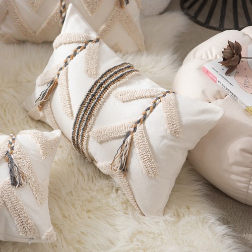 Boho Pillow Case Moroccan Braid Tufted Lumbar Pillowcase Cushion Cover Soft - Picture 8 of 14