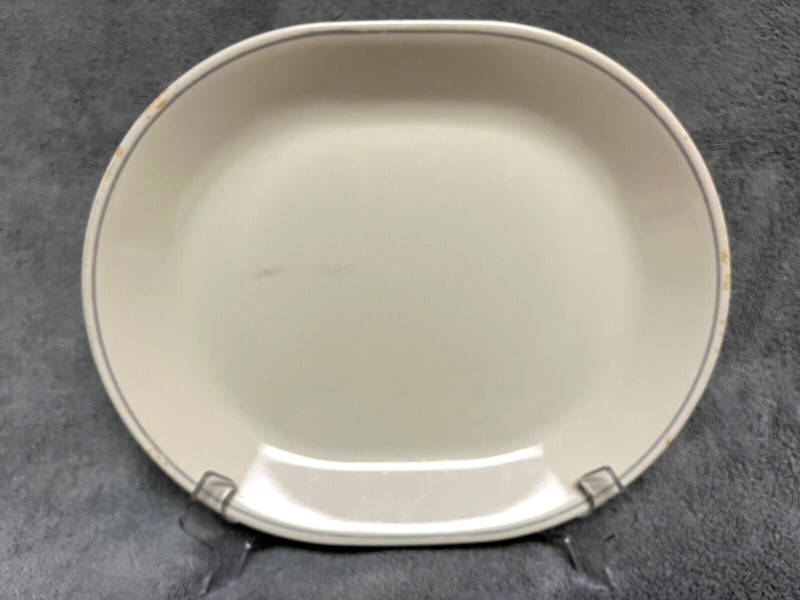 Corelle Blue Lily First of Spring 12" X 10" Oval Serving Platter Beige Blue Trim
