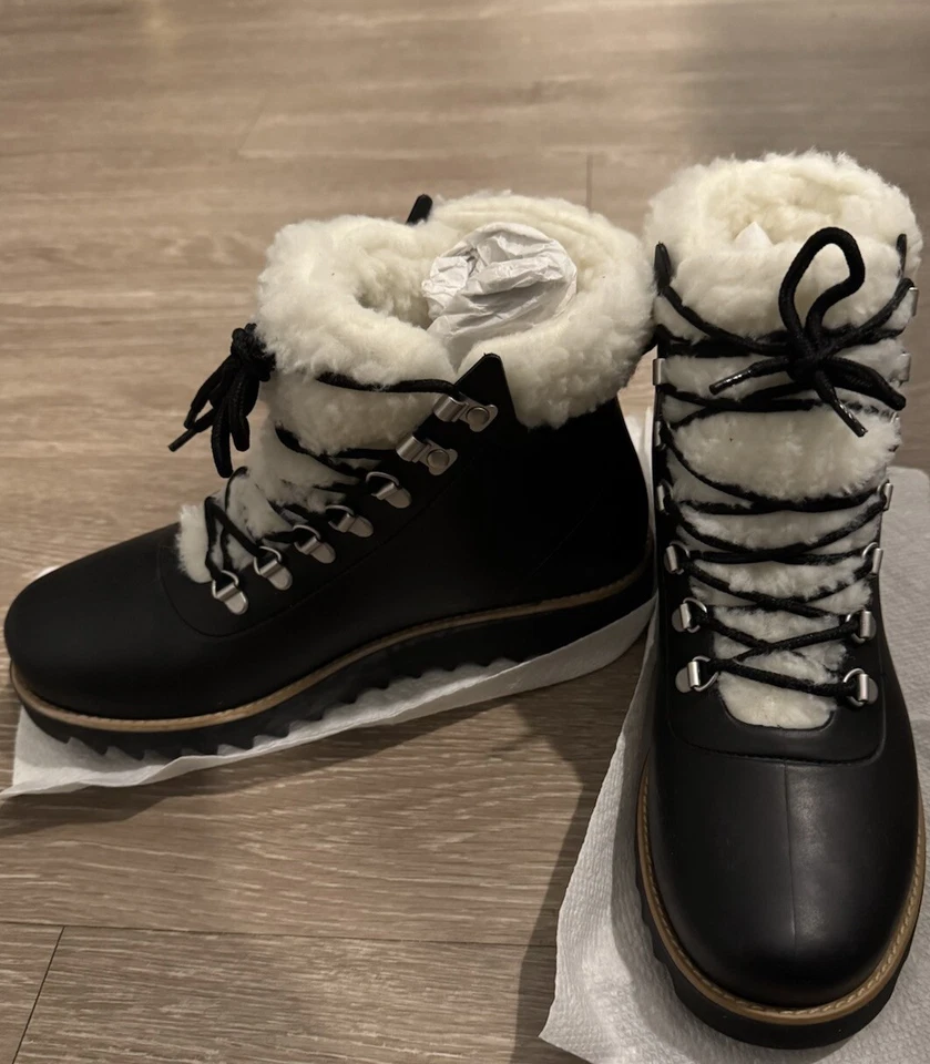 Botas de lluvia impermeables negras de piel de oveja sintética Bernardo Wiley zapatos para mujer talla 8 Foto 3 de 4