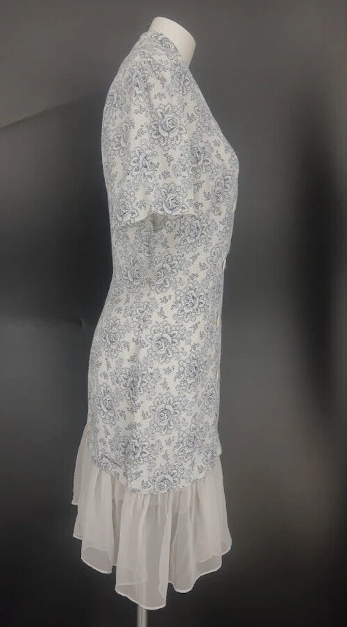 Vestido Floral Joven Eduardiano Doble Pecho Para Mujer S Dobladillo Volante Transparente De Colección    Foto 3 de 4