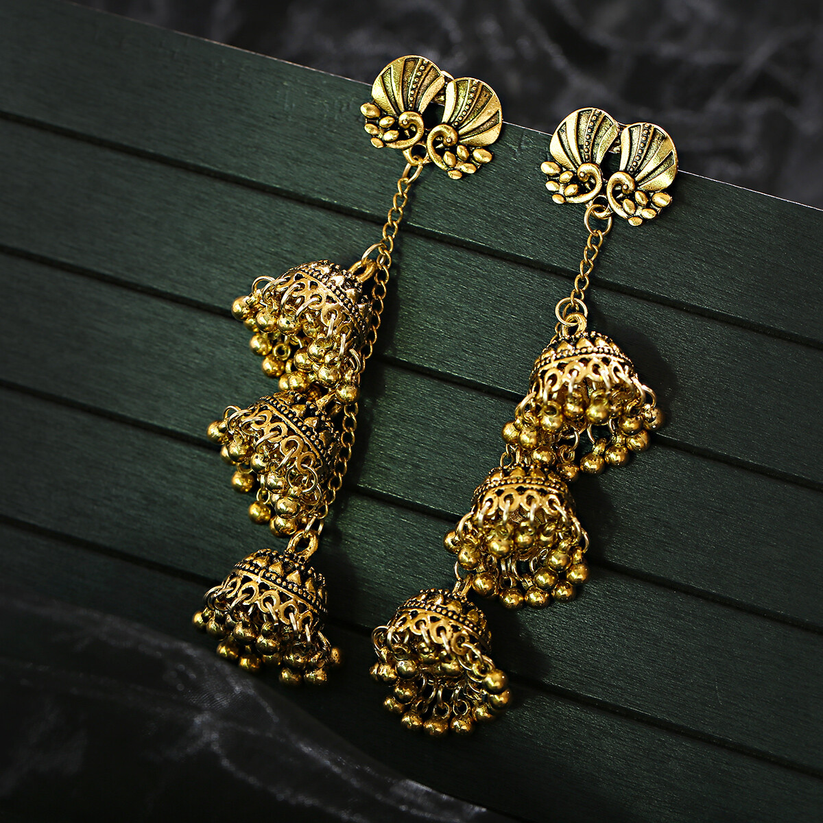 Vintage Long Tassel Bells Dangle Gypsy Indian Wedding Jhumka - Foto 10