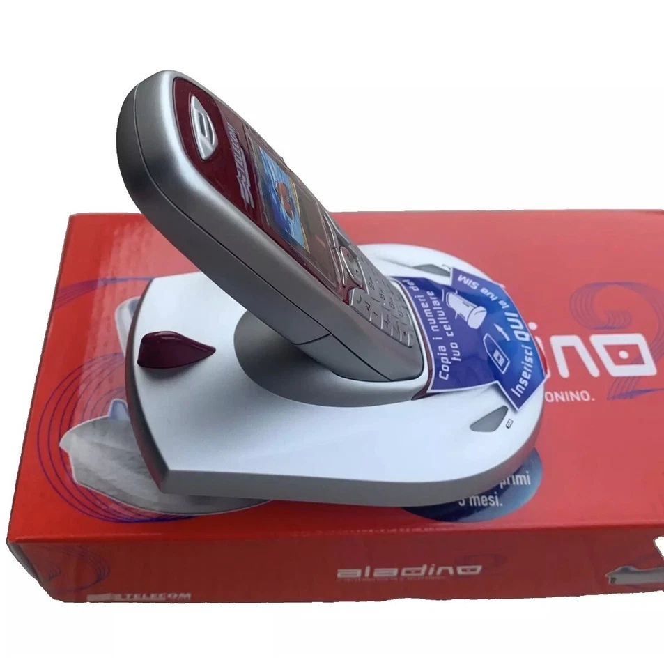 Telefono Cordless Telecom Aladino2 Vivavoce Rubrica Sim Card Rosso-Argento - Immagine 2 di 4