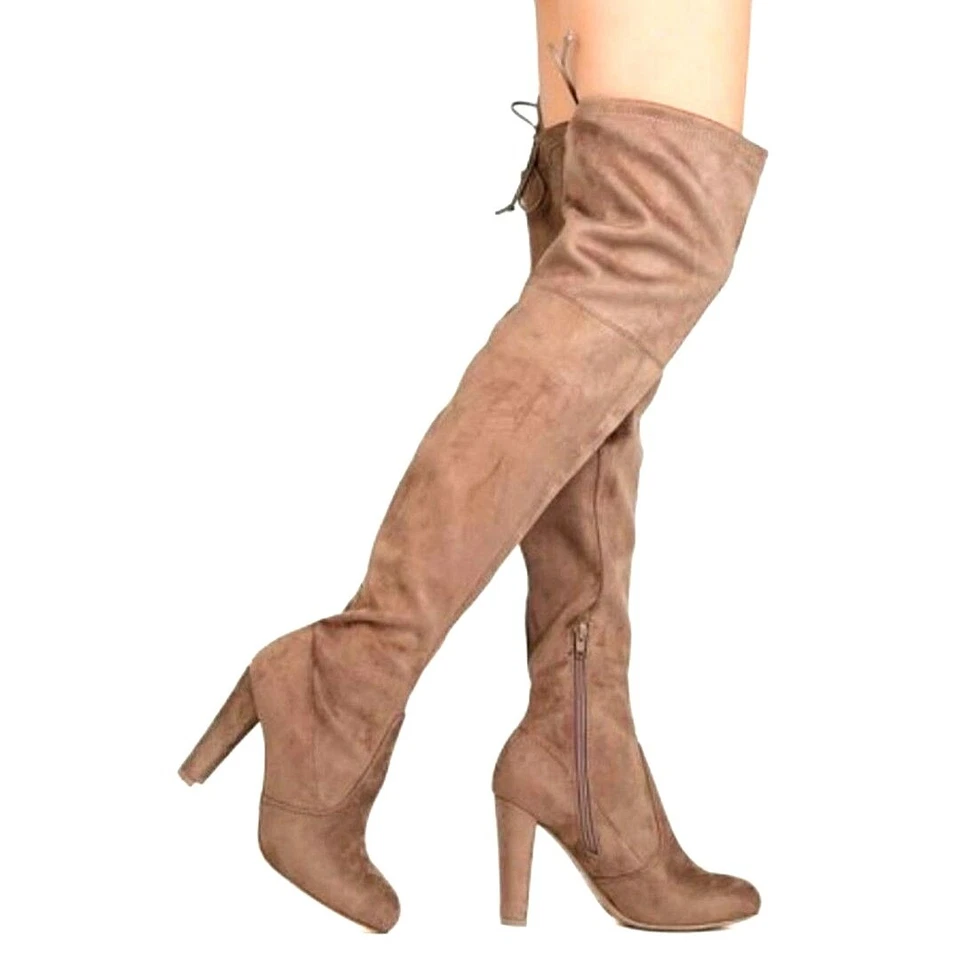 Faux Suede Thigh High Drawstring Chunky Heel Boot 6.5 Wild Diva Sexy Night Out - Image 2 of 4
