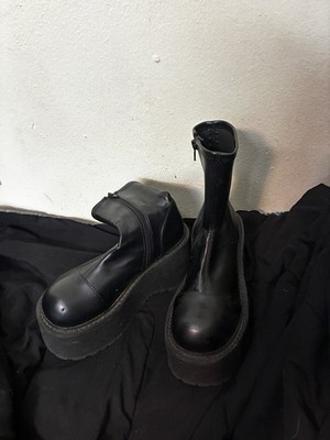 Black Synthetic Platform Mid-Calf Zip Boots Women's Size 6 Round Toe