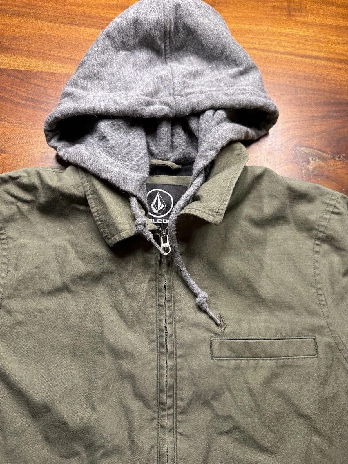 Volcom Warren Full Zip Hooded Utility Jacket Mens Sz Small ArmyGreen image 2