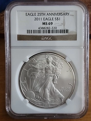 Silver Eagle 25th Anniversary 2011 S $1 NGC MS69 Brown Label 1oz .999 Pure