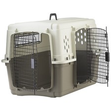 Miller Manufacturing Hard Sided Double Door Dog  Pet Travel Kennel Crate, Brown