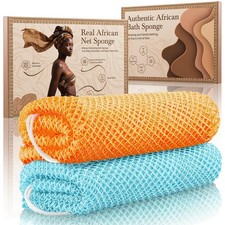 African Net Sponge Authentic 2 Pieces Gentle Exfoliating Body Scrubber Bath Spon