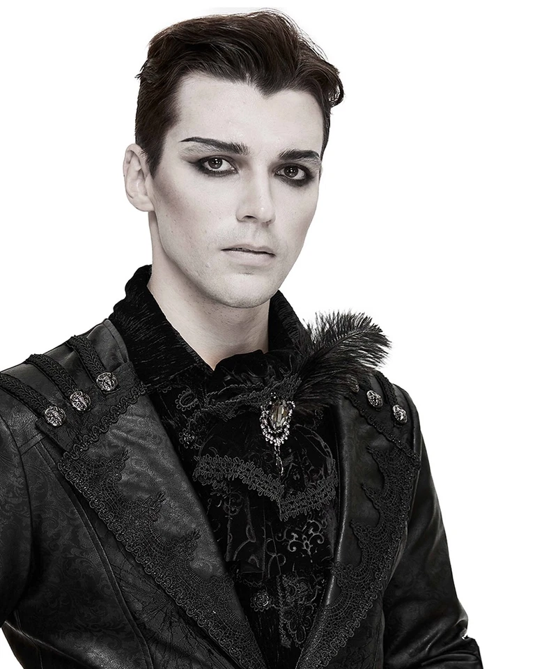 Devil Fashion Baroque Gothic Steampunk Jabot Cravat Tie Black Velvet Feathered - Image 3 of 4