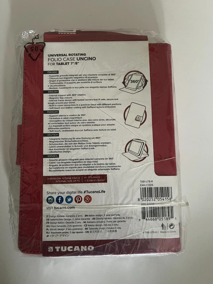 New Tucano Universal Rotating Folio Case For Tablet 7"/8" Red - Image 2 of 2