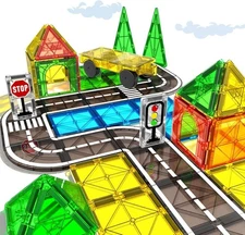 Magnetic Tiles Road Set with Car Magnet Building Tile Toys for Kids Ages 3-5 4-8