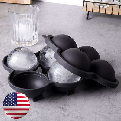 Sphere Ice Tray Round Ball Cube Silicone Mould X 4 Whisky Cocktail Freezer Drink