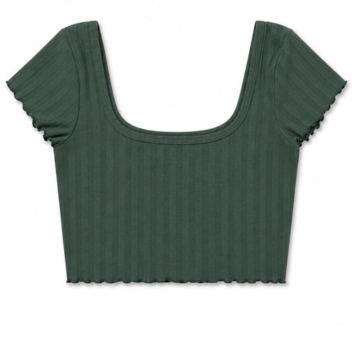 Aerie OFFLINE Ribbed Green Crop Top Women’s XS Short Sleeve Scoop Neck