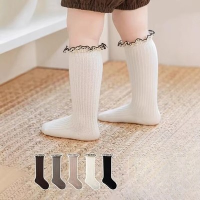 Kids Girl Calf Sock Cute Princess Heart Ruffle Non-slip Floor Sock for Children 