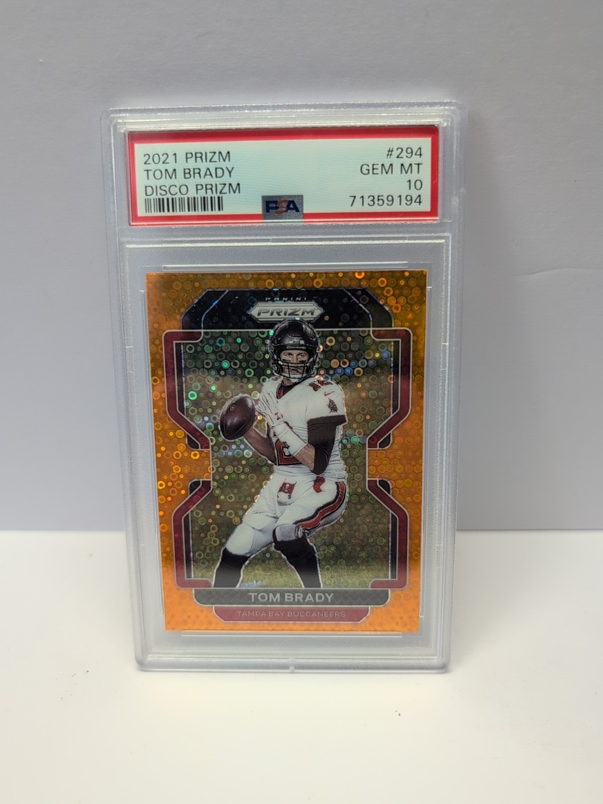 2021 Panini Prizm Tom Brady Orange Disco #294 Tampa Bay Buccaneers PSA 10 MINT