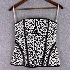 White House Black Market Bustier Corset Top Women's 0 Black White Cheetah Y2K