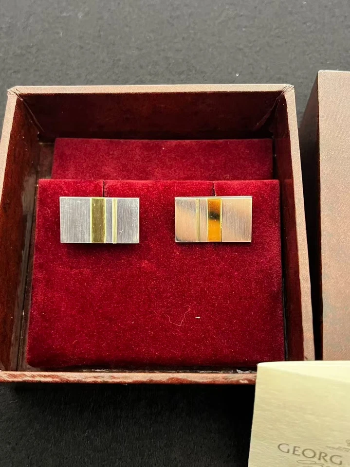 Georg Jensen Danimarca Gemelli in argento sterling con oro 18 carati #152A... - Immagine 2 di 4